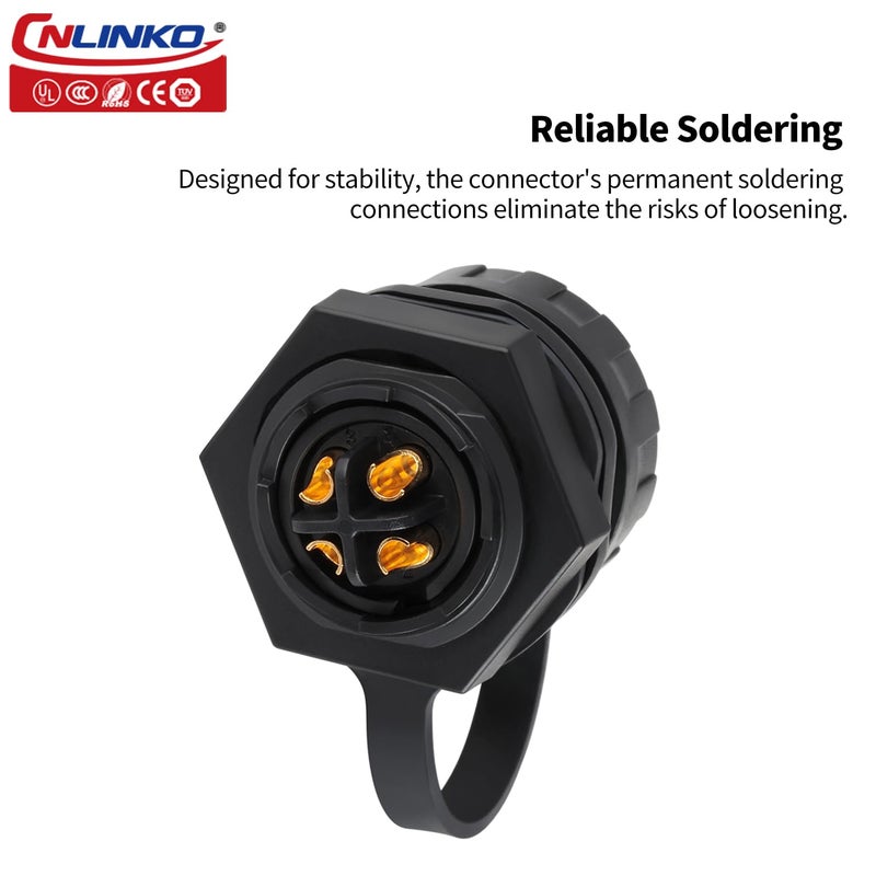 CNLINKO YM-20 Single-Hole Waterproof Connector with PIN Partitioned Design, IP68 Circular Connector, Quick Plugging Aviation Connector, M20 Power Data Connector (4 PIN) - Image 2